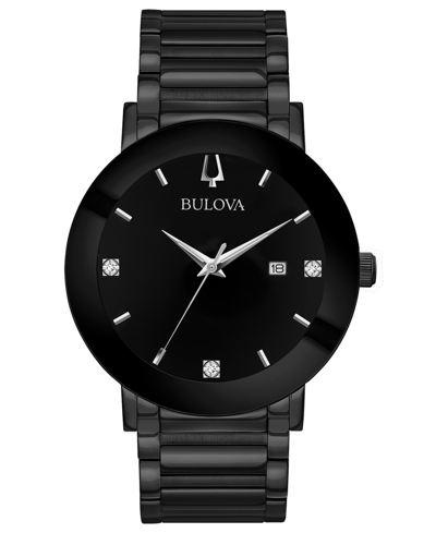 Shop Bulova Men's Futuro Diamond-accent Black Stainless Steel Bracelet Watch 42mm In White