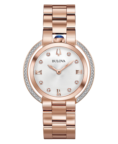 Shop Bulova Women's Rubaiyat Diamond (1/4 Ct. T.w.) Rose Gold-tone Stainless Steel Bracelet Watch 35mm In White