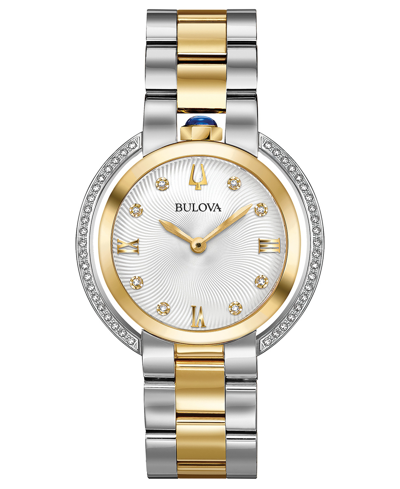 Shop Bulova Women's Rubaiyat Diamond (1/4 Ct. T.w.) Two-tone Stainless Steel Bracelet Watch 35mm In White