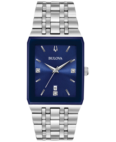 Shop Bulova Men's Futuro Diamond-accent Stainless Steel Bracelet Watch 31x45mm, Created For Macy's In Blue