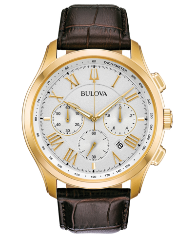 Shop Bulova Men's Chronograph Wilton Brown Leather Strap Watch 46.5mm In White