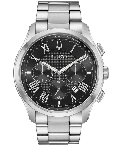 Shop Bulova Men's Chronograph Wilton Stainless Steel Bracelet Watch 46.5mm In White