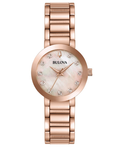 Shop Bulova Women's Futuro Diamond-accent Rose Gold-tone Stainless Steel Bracelet Watch 30mm In White