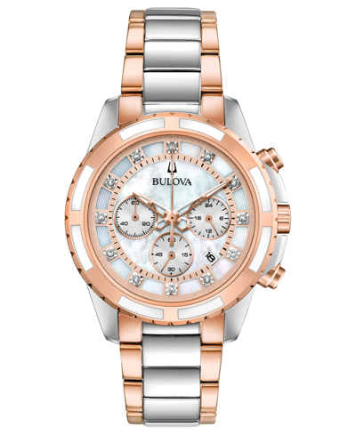 Shop Bulova Women's Chronograph Diamond-accent Two-tone Stainless Steel Bracelet Watch 36mm In White