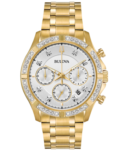 Shop Bulova Men's Chronograph Diamond-accent Gold-tone Stainless Steel Bracelet Watch 42mm, Created For Macy's In White