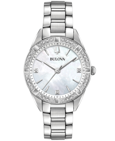 Shop Bulova Women's Sutton Diamond (1/10 Ct. T.w.) Stainless Steel Bracelet Watch 32.5mm In White