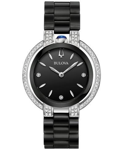 Shop Bulova Women's Diamond (1/3 Ct. T.w.) Rubaiyat Stainless Steel & Black Ceramic Bracelet Watch 35mm In White