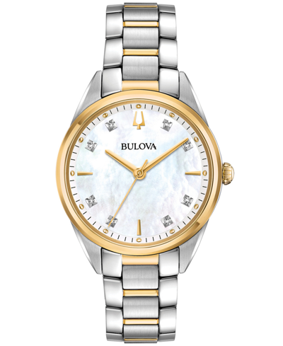 Shop Bulova Women's Sutton Diamond-accent Two-tone Stainless Steel Bracelet Watch 32.5mm In White
