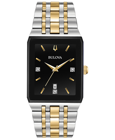 Shop Bulova Men's Diamond-accent Two-tone Stainless Steel Bracelet Watch 30.5x45mm, Created For Macy's In White