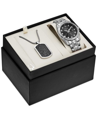 Shop Bulova Men's Stainless Steel Bracelet Watch & Pendant Necklace 42mm Gift Set In Black