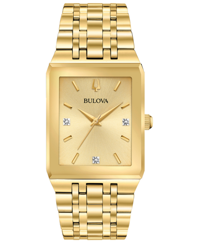 Shop Bulova Men's Futuro Diamond-accent Gold-tone Stainless Steel Bracelet Watch 30x45mm In White