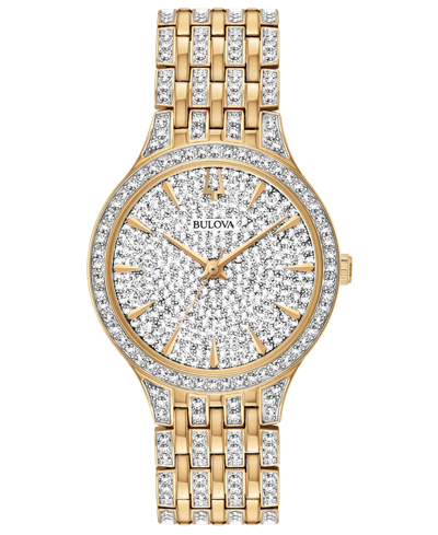Shop Bulova Women's Phantom Gold-tone Crystal-accent Stainless Steel Bracelet Watch 32mm In White