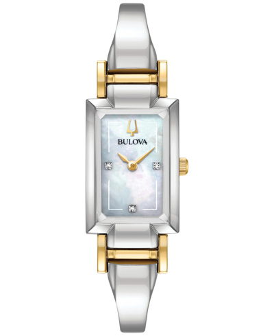 Shop Bulova Women's Classic Diamond Accent Two-tone Stainless Steel Bangle Bracelet Watch 28x33mm In White