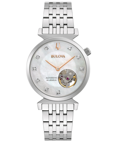 Shop Bulova Women's Automatic Classic Regatta Diamond-accent Stainless Steel Bracelet Watch 32.2mm In Silver