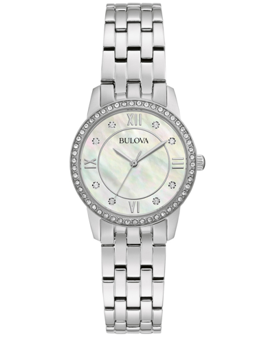 Shop Bulova Women's Crystals Stainless Steel Bracelet Watch 27mm Box Set In Silver