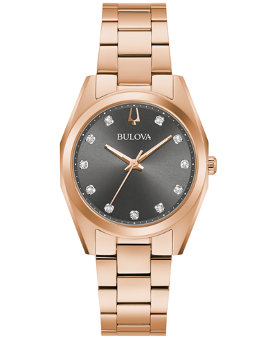 Shop Bulova Women's Surveyor Diamond Accent Rose Gold-tone Stainless Steel Bracelet Watch 31mm