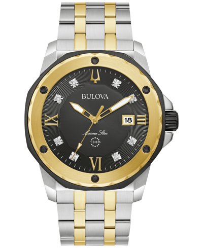 Shop Bulova Men's Marine Star Diamond Accent Two-tone Stainless Steel Bracelet Watch 44mm