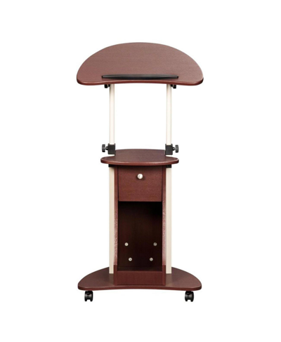 Shop Rta Products Techni Mobili Sit-to-stand Rolling Adjustable Laptop Cart In Brown