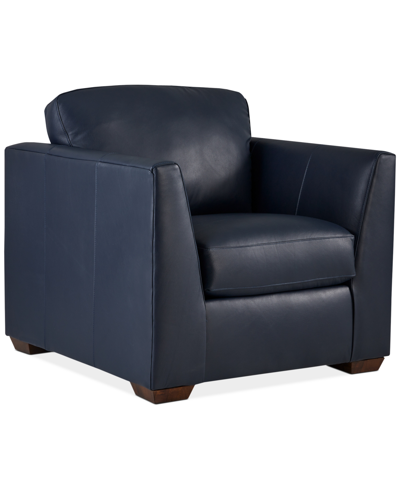 Shop Macy's Cheriel 39" Leather Chair, Created For  In Blue