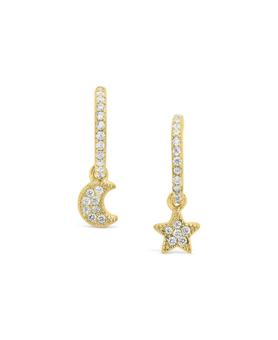 Shop Sterling Forever Women's Sterling Silver Moon Star Cubic Zirconia Gold Plated Micro Hoop Earrings
