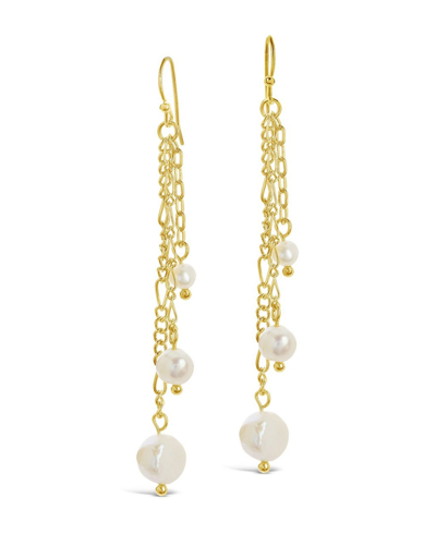 Shop Sterling Forever Women's Mixed Chain Link Pearl Dangle Earrings In Gold