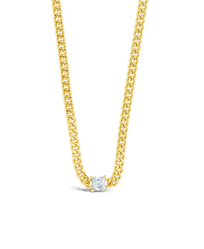 Shop Sterling Forever Curb Chain Necklace With Stationed Cubic Zirconia In Gold