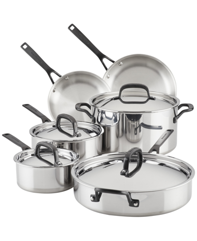 Shop Kitchenaid 5-ply Clad Stainless Steel 10 Piece Cookware Induction Pots And Pans Set In Silver