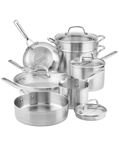 Shop Kitchenaid 3-ply Base Stainless Steel 11 Piece Cookware Induction Pots And Pans Set In Silver