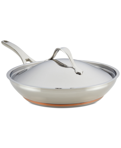Shop Anolon Nouvelle Copper Stainless Steel 12" French Skillet & Lid In Silver