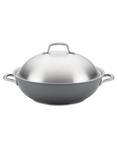Shop Anolon Accolade Forged Hard-anodized Nonstick Wok With Lid, 13.5-inch, Moonstone In Gray