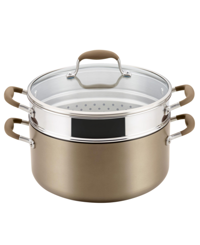 Shop Anolon Advanced Home Hard-anodized Nonstick 8.5-qt. Wide Stockpot With Multi-function Insert In Brown