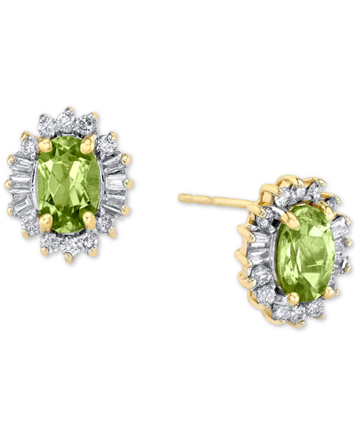 Shop Macy's Peridot (1-1/10 Ct. T.w.) & Diamond (1/4 Ct. T.w.) Halo Stud Earrings In 10k Gold In Green