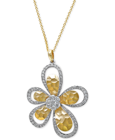 Shop Effy Collection D'oro By Effy Diamond Flower Pendant Necklace (1 Ct. T.w.) In 14k White And Yellow Gold