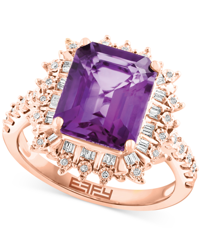 Shop Effy Collection Effy Amethyst (3-7/8 Ct. T.w.) & Diamond (1/4 Ct. T.w.) Halo Ring In 14k Gold (also Available In Lon In Purple