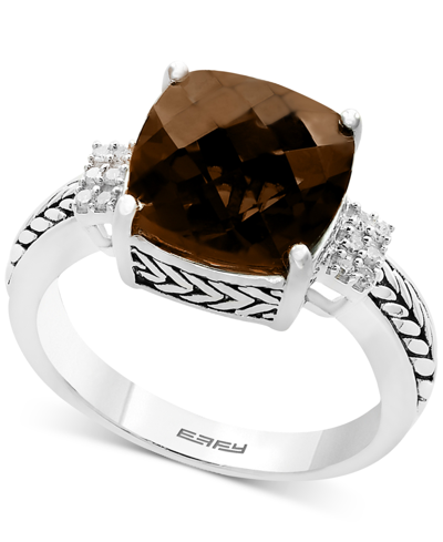 Shop Effy Collection Effy Smoky Quartz (4-1/2 Ct. T.w.) & Diamond (1/20 Ct. T.w.) Accent Ring In Sterling Silver In Brown