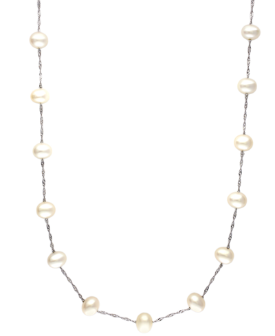 Shop Effy Collection Effy Cultured Freshwater Pearl Station 18" Necklace In 14k Gold (5-1/2mm) In White