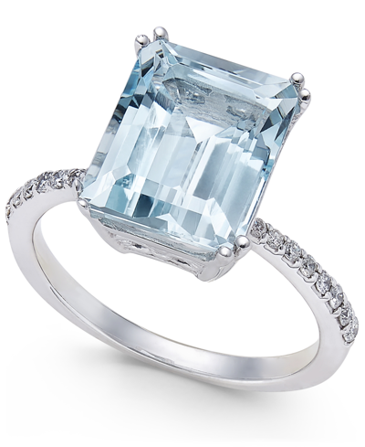 Shop Effy Collection Effy Aquarius Aquamarine (3-3/4 Ct. T.w.) And Diamond (1/6 Ct. T.w.) Ring In 14k White Gold In Blue