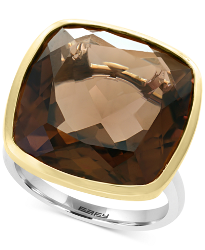 Shop Effy Collection Effy Smoky Quartz (20-1/5 Ct. T.w.) Ring In Sterling Silver & 18k Gold In Brown