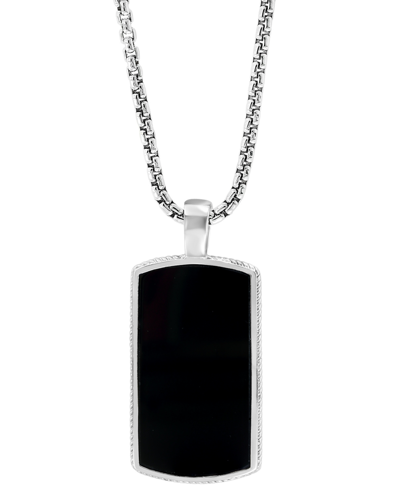 Shop Effy Collection Effy Men's Black Agate Dog Tag 22" Pendant Necklace In Sterling Silver