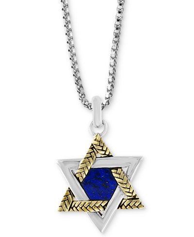 Shop Effy Collection Effy Men's Lapis Lazuli (8-1/2 X 7-1/2mm) Star Of David 22" Pendant Necklace In Sterling Silver & 18