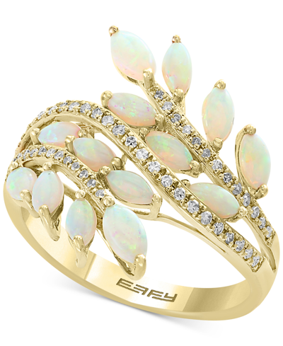 Shop Effy Collection Effy Opal (1-1/3 Ct. T.w.) & Diamond (1/5 Ct. T.w.) Ring In 14k Gold In Blue