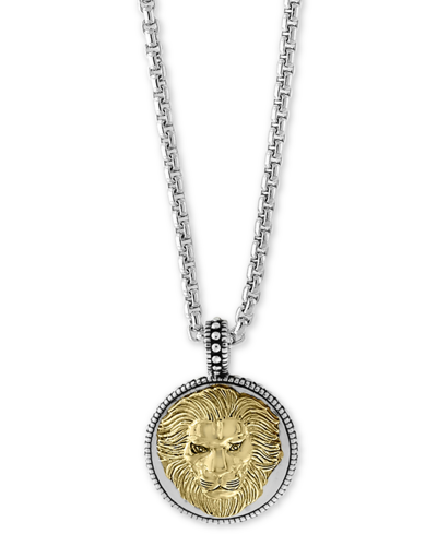 Shop Effy Collection Effy Men's Two-tone Lion's Head 22" Pendant Necklace In Sterling Silver And 18k Gold-plate