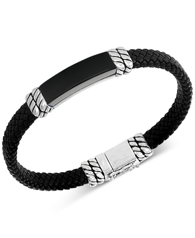 Shop Effy Collection Effy Men's Onyx Leather Braided Bracelet In Sterling Silver (also In Malachite) In Black