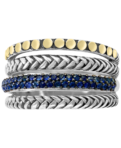 Shop Effy Collection Effy Sapphire Multi-row Stack Look Statement Ring (1/3 Ct. T.w.) In Sterling Silver & 18k Gold In Blue