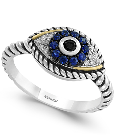 Shop Effy Collection Sapphire (1/5 Ct. T.w.) And Diamond (1/6 Ct. T.w.) Evil Eye Ring In Sterling Silver & 18k Yellow Gol In Blue