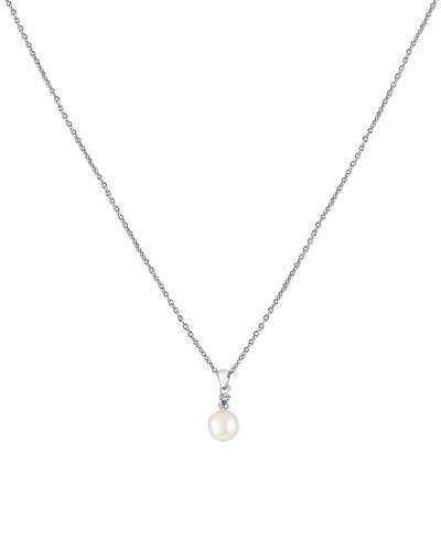 Shop Effy Collection Effy Cultured Freshwater Pearl (7mm) & Diamond (1/20 Ct. T.w.) 18" Pendant Necklace In Sterling Silv In Silver