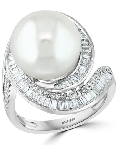 Shop Effy Collection Effy Cultured Freshwater Pearl (12-1/2mm) & Diamond (3/4 Ct. T.w.) Ring In 14k White Gold (also Avai