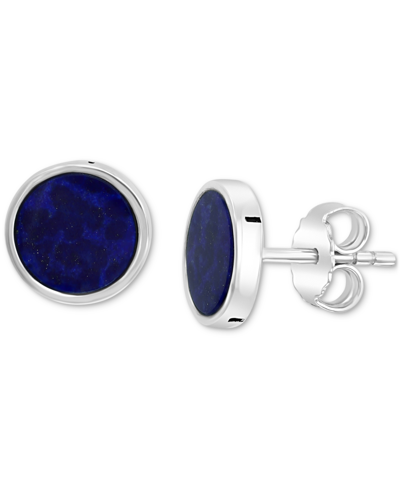 Shop Effy Collection Effy Men's Lapis Lazuli Stud Earrings In Sterling Silver (also In Malachite) In Blue