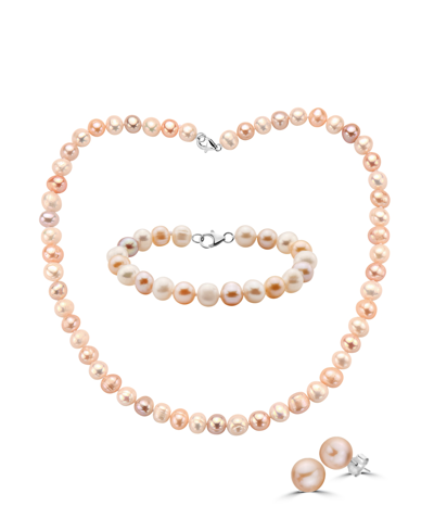 Shop Effy Collection Effy 3-pc. Set Multicolor Cultured Freshwater Pearl (8mm) Necklace, Bracelet & Stud Earrings In Silver