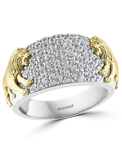 Shop Effy Collection Effy Men's White Sapphire Lion Ring (1-3/8 Ct. T.w.) In Sterling Silver & 14k Gold-plate